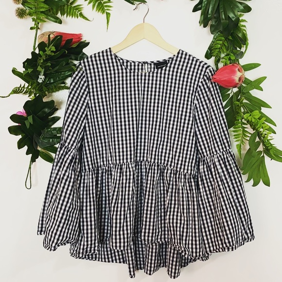 Who What Wear Tops - Who What Wear black gingham oversized blouse ✨ L